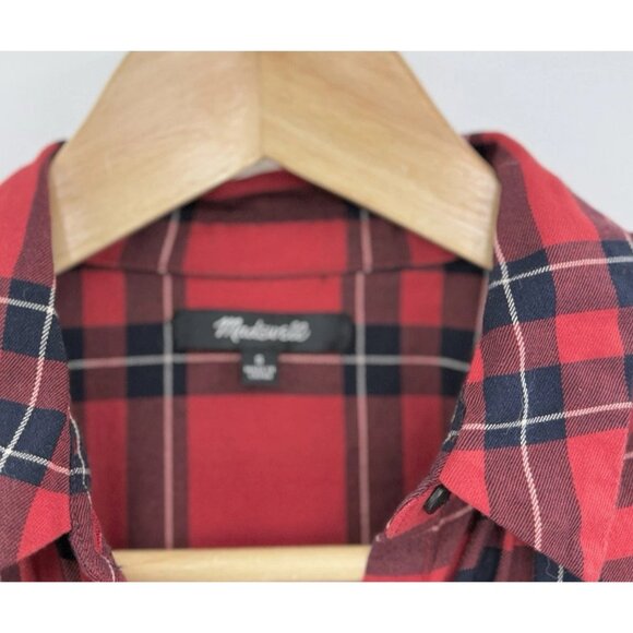 Madewell Red Button Front Collared Plaid Cap Sleeve Blouse Sz Sm, Preppy Boho - Picture 7 of 9